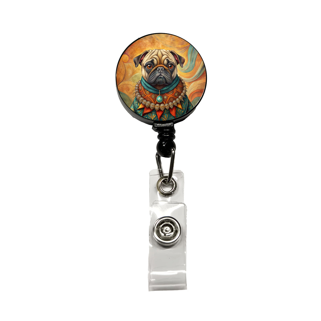 Pug Dog French Bohemian Art Retractable ID Key Card Name Tag Badge Holder with Clip