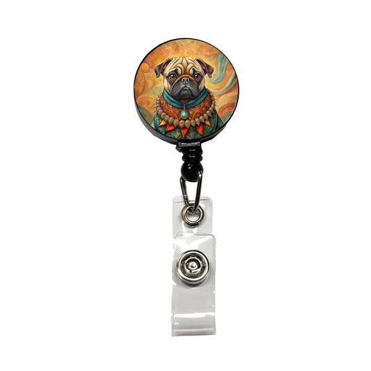 Pug Dog French Bohemian Art Retractable ID Key Card Name Tag Badge Holder with Clip