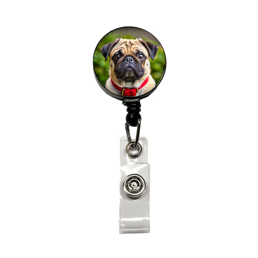 Pug Dog Photo Retractable ID Key Card Name Tag Badge Holder with Clip