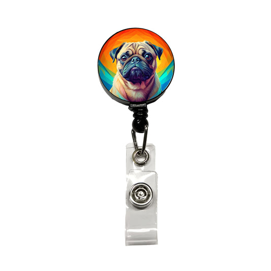 Pug Dog Pop Art Retractable ID Key Card Name Tag Badge Holder with Clip
