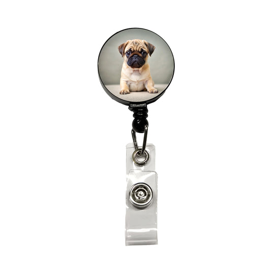 Pug Dog Puppy Photo Retractable ID Key Card Name Tag Badge Holder with Clip