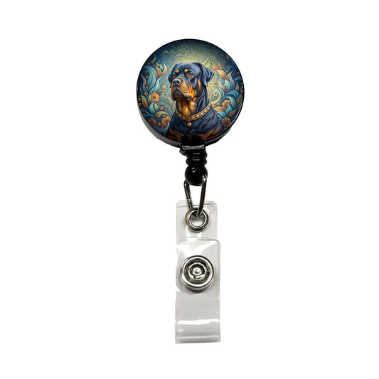 Rottweiler Dog Art Nouveau Retractable ID Key Card Name Tag Badge Holder with Clip