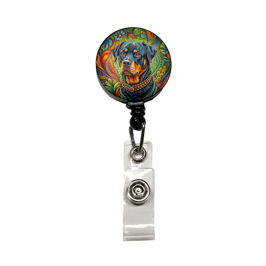Rottweiler Dog Bohemian Art Retractable ID Key Card Name Tag Badge Holder with Clip