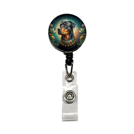 Rottweiler Dog French Bohemian Art Retractable ID Key Card Name Tag Badge Holder with Clip