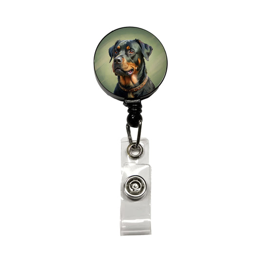 Rottweiler Dog Illustration Retractable ID Key Card Name Tag Badge Holder with Clip