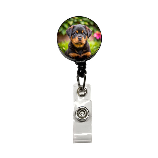 Rottweiler Dog Puppy Photo Retractable ID Key Card Name Tag Badge Holder with Clip