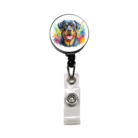 Rottweiler Dog Watercolor Style Retractable ID Key Card Name Tag Badge Holder with Clip