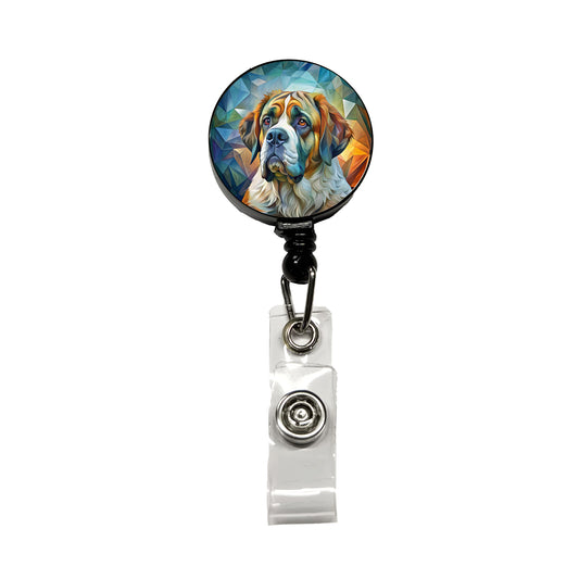 Saint Bernard Dog Abstract Art Retractable ID Key Card Name Tag Badge Holder with Clip