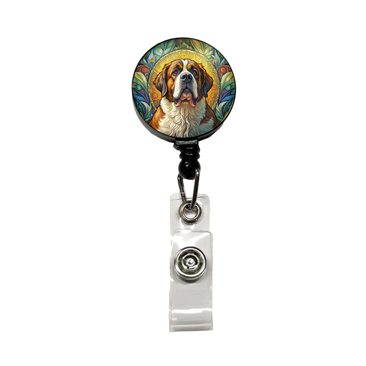 Saint Bernard Dog Art Nouveau Retractable ID Key Card Name Tag Badge Holder with Clip