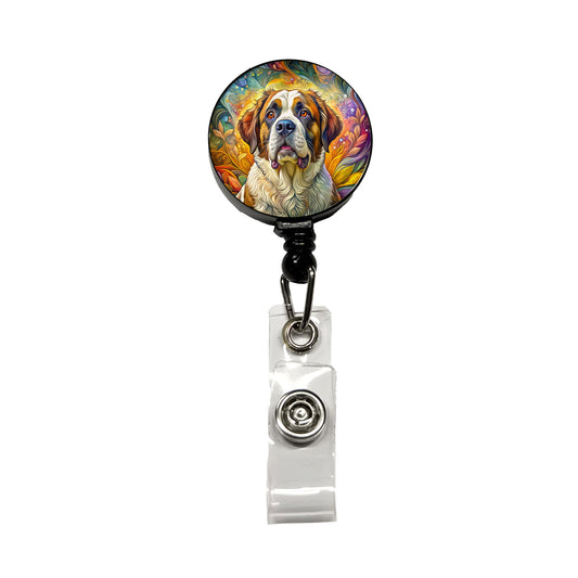 Saint Bernard Dog Bohemian Art Retractable ID Key Card Name Tag Badge Holder with Clip