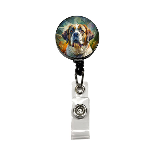 Saint Bernard Dog Contemporary Art Retractable ID Key Card Name Tag Badge Holder with Clip