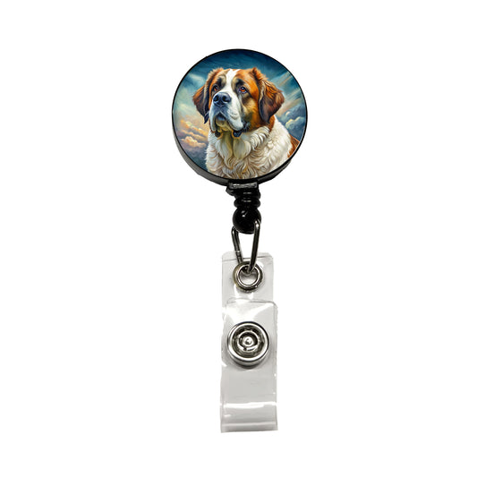Saint Bernard Dog Illustration Retractable ID Key Card Name Tag Badge Holder with Clip