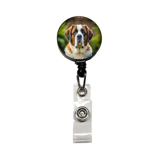 Saint Bernard Dog Photo Retractable ID Key Card Name Tag Badge Holder with Clip
