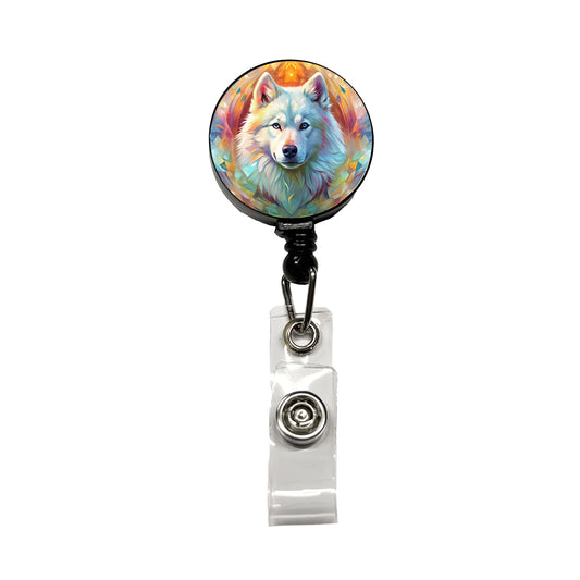 Samoyed Dog Abstract Art Retractable ID Key Card Name Tag Badge Holder with Clip