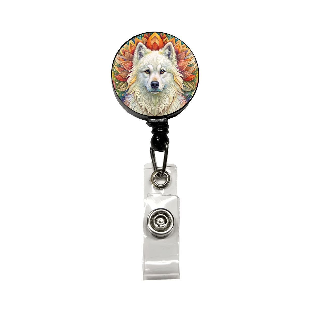 Samoyed Dog Bohemian Art Retractable ID Key Card Name Tag Badge Holder with Clip