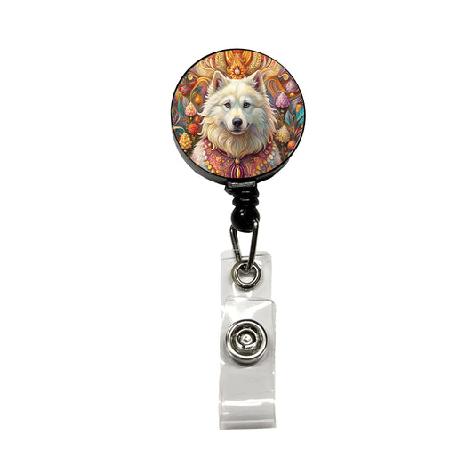 Samoyed Dog French Bohemian Art Retractable ID Key Card Name Tag Badge Holder with Clip