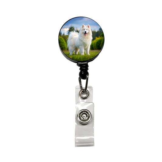 Samoyed Dog Photo Retractable ID Key Card Name Tag Badge Holder with Clip