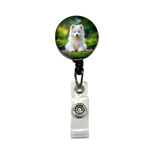Samoyed Dog Puppy Photo Retractable ID Key Card Name Tag Badge Holder with Clip