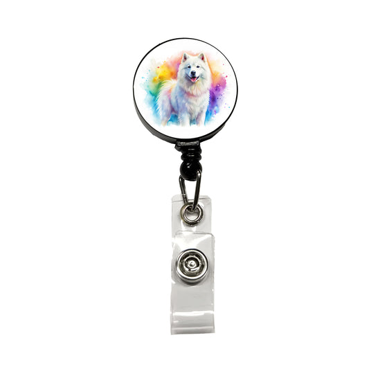 Samoyed Dog Watercolor Style Retractable ID Key Card Name Tag Badge Holder with Clip