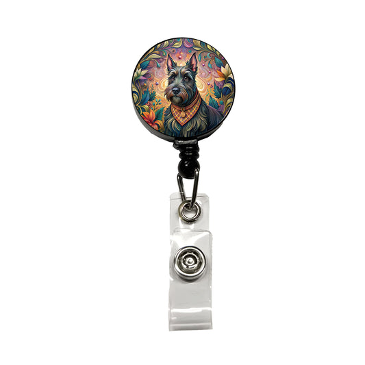Scottish Terrier Dog French Bohemian Art Retractable ID Key Card Name Tag Badge Holder with Clip