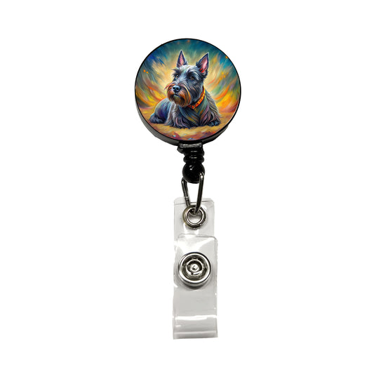 Scottish Terrier Dog Illustration Retractable ID Key Card Name Tag Badge Holder with Clip