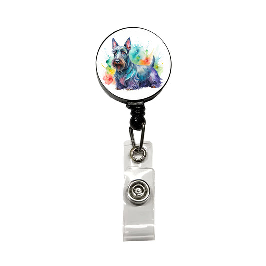 Scottish Terrier Dog Watercolor Style Retractable ID Key Card Name Tag Badge Holder with Clip