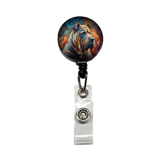 Shar Pei Dog Abstract Art Retractable ID Key Card Name Tag Badge Holder with Clip