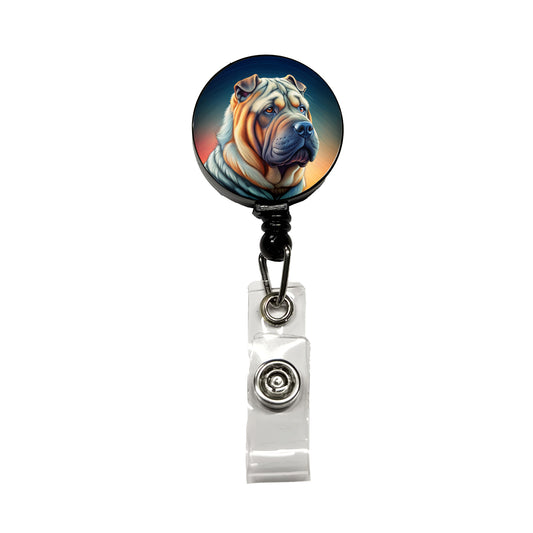 Shar Pei Dog Art Nouveau Retractable ID Key Card Name Tag Badge Holder with Clip