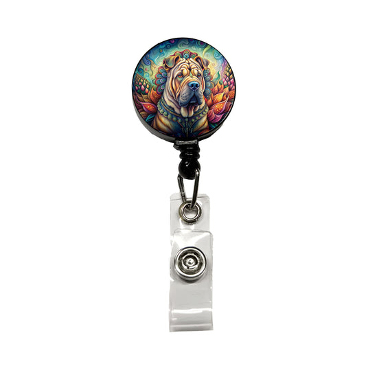 Shar Pei Dog Bohemian Art Retractable ID Key Card Name Tag Badge Holder with Clip