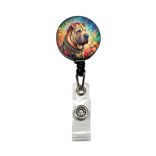 Shar Pei Dog French Bohemian Art Retractable ID Key Card Name Tag Badge Holder with Clip