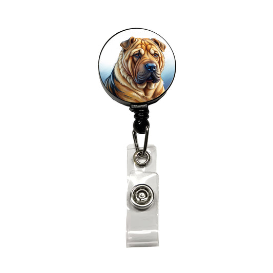 Shar Pei Dog Illustration Retractable ID Key Card Name Tag Badge Holder with Clip