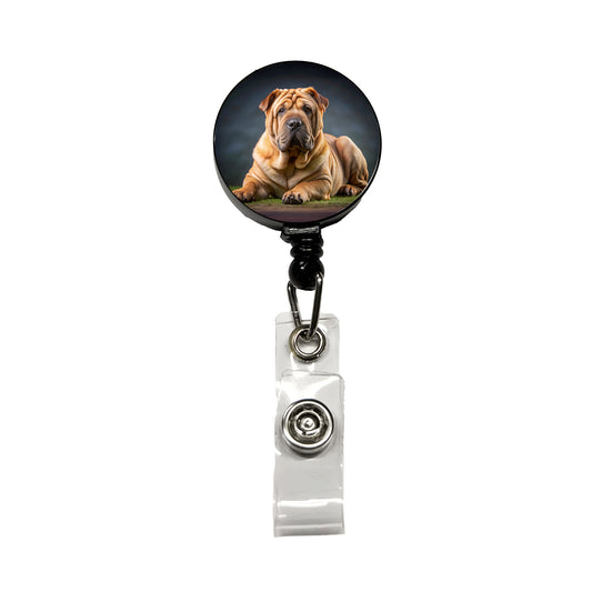 Shar Pei Dog Photo Retractable ID Key Card Name Tag Badge Holder with Clip