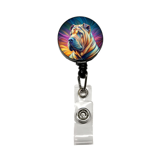 Shar Pei Dog Pop Art Retractable ID Key Card Name Tag Badge Holder with Clip