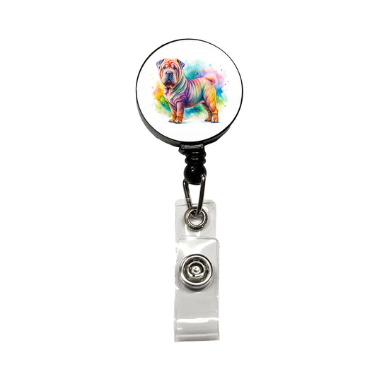 Shar Pei Dog Watercolor Style Retractable ID Key Card Name Tag Badge Holder with Clip