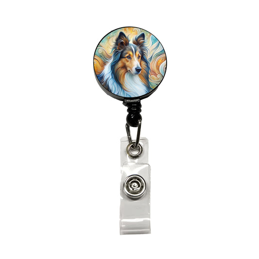 Shetland Sheepdog Sheltie Dog Abstract Art Retractable ID Key Card Name Tag Badge Holder with Clip