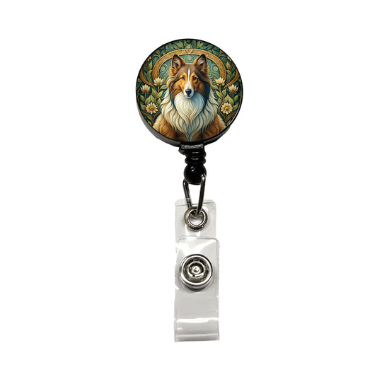 Shetland Sheepdog Sheltie Dog Art Nouveau Retractable ID Key Card Name Tag Badge Holder with Clip