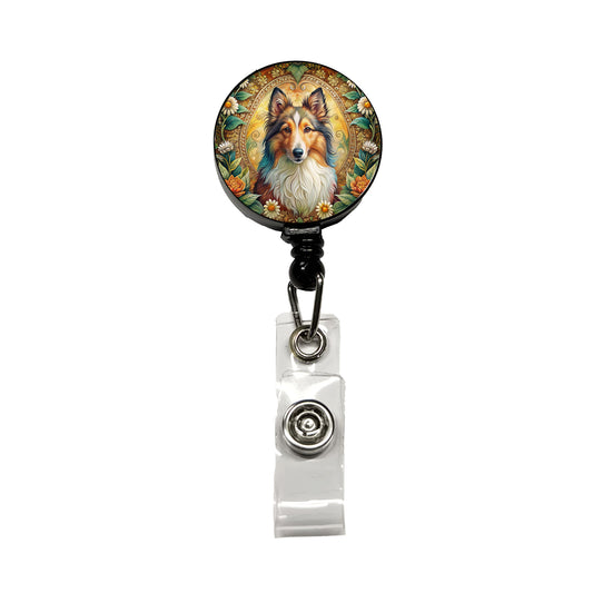 Shetland Sheepdog Sheltie Dog Bohemian Art Retractable ID Key Card Name Tag Badge Holder with Clip