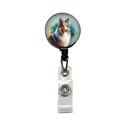 Shetland Sheepdog Sheltie Dog Contemporary Art Retractable ID Key Card Name Tag Badge Holder with Clip