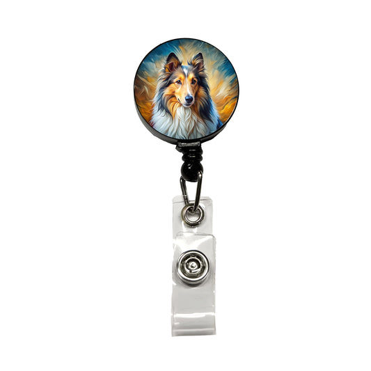 Shetland Sheepdog Sheltie Dog Expressionism Art Retractable ID Key Card Name Tag Badge Holder with Clip