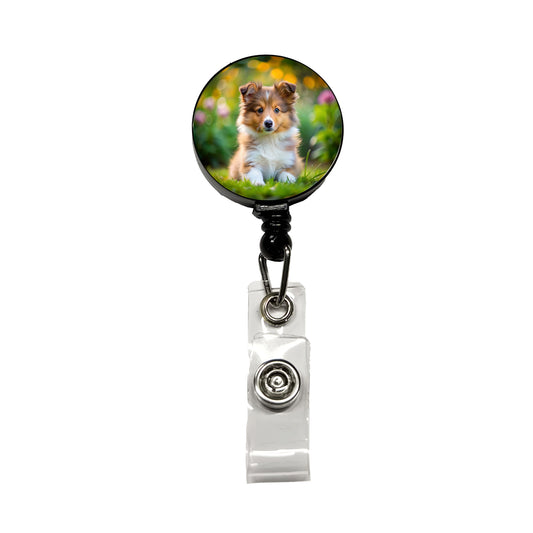Shetland Sheepdog Sheltie Dog Puppy Photo Retractable ID Key Card Name Tag Badge Holder with Clip