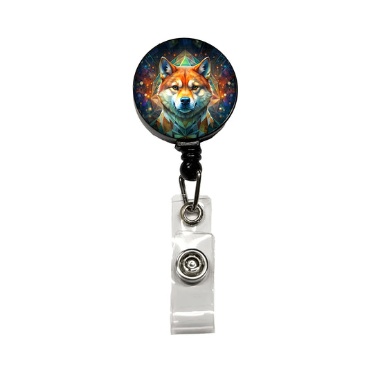 Shiba Inu Dog Abstract Art Retractable ID Key Card Name Tag Badge Holder with Clip