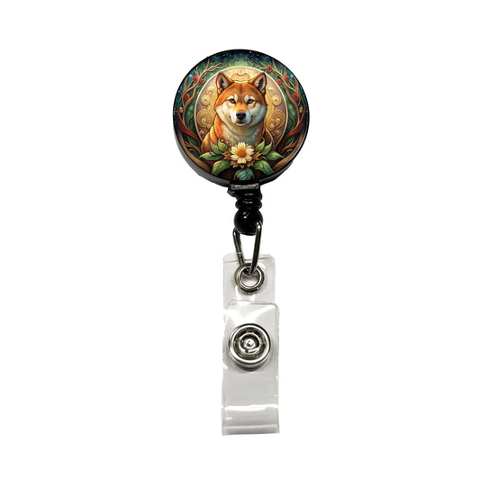 Shiba Inu Dog Art Nouveau Retractable ID Key Card Name Tag Badge Holder with Clip