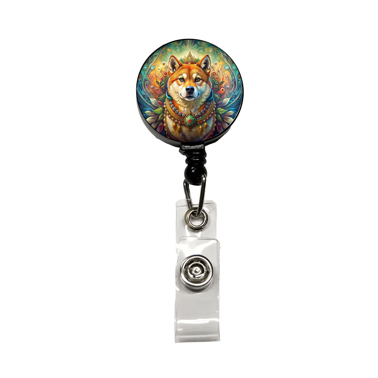 Shiba Inu Dog Bohemian Art Retractable ID Key Card Name Tag Badge Holder with Clip