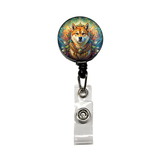 Shiba Inu Dog Bohemian Art Retractable ID Key Card Name Tag Badge Holder with Clip