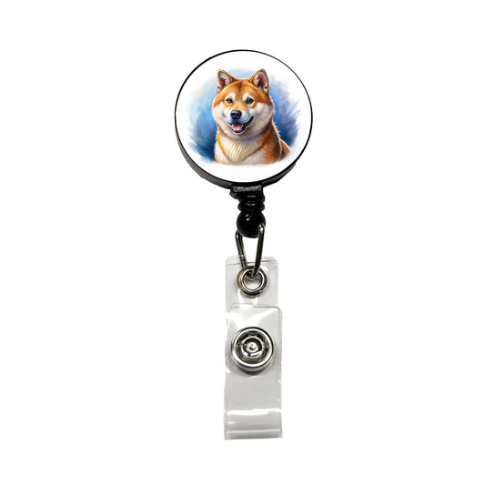 Shiba Inu Dog Illustration Retractable ID Key Card Name Tag Badge Holder with Clip