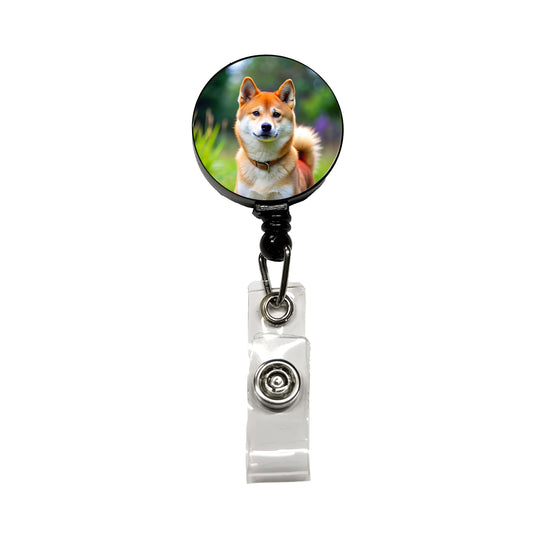 Shiba Inu Dog Photo Retractable ID Key Card Name Tag Badge Holder with Clip