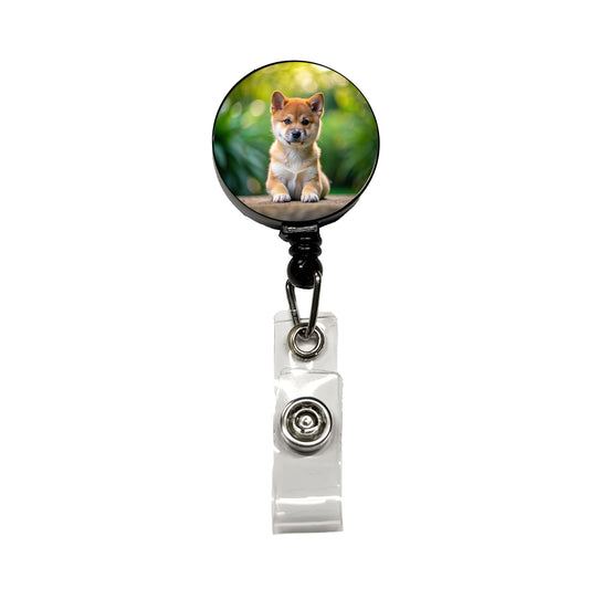 Shiba Inu Dog Puppy Photo Retractable ID Key Card Name Tag Badge Holder with Clip