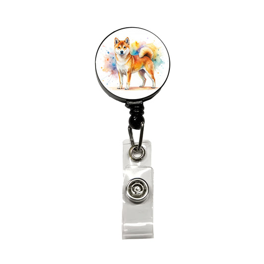 Shiba Inu Dog Watercolor Style Retractable ID Key Card Name Tag Badge Holder with Clip