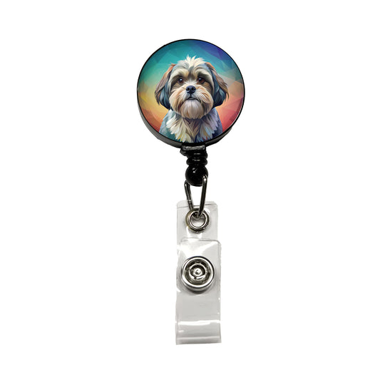 Shih Tzu Dog Contemporary Art Retractable ID Key Card Name Tag Badge Holder with Clip