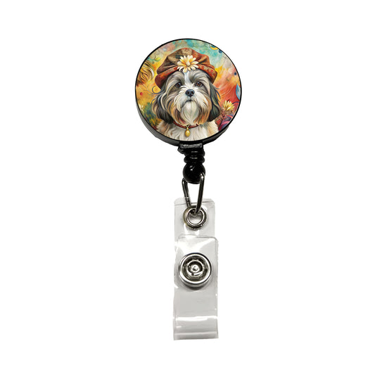 Shih Tzu Dog French Bohemian Art Retractable ID Key Card Name Tag Badge Holder with Clip